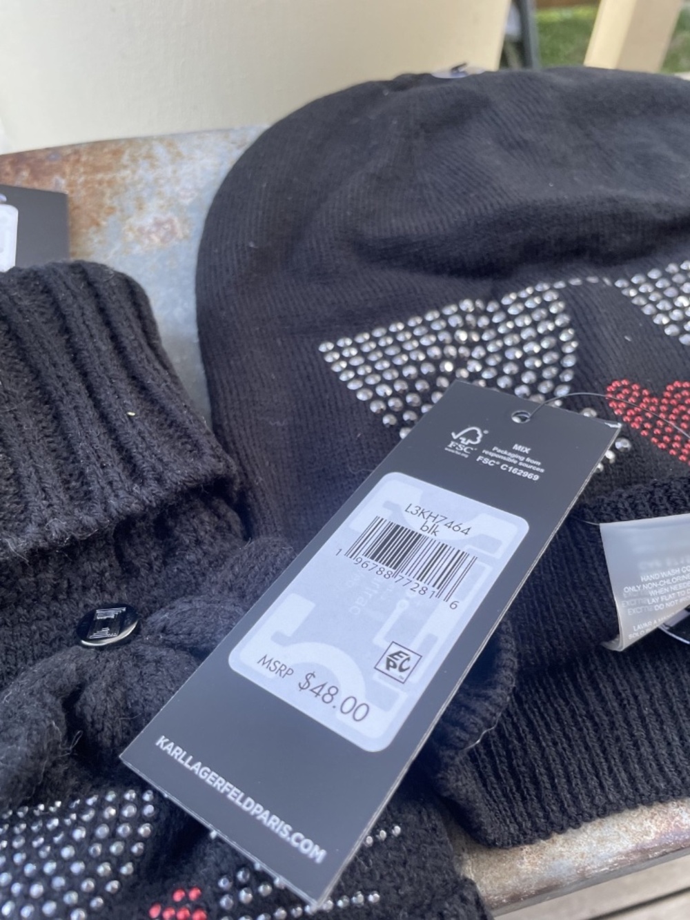 NWT Karl Lagerfeld Paris black Cat Fingerless Winter Gloves and Cat beanie hat - Picture 6 of 8